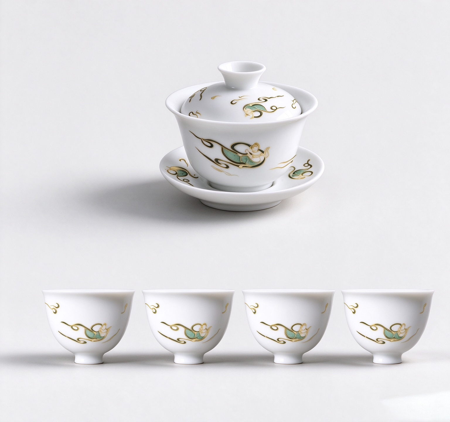 Dunhuang-Inspired Porcelain Gaiwan Tea Set