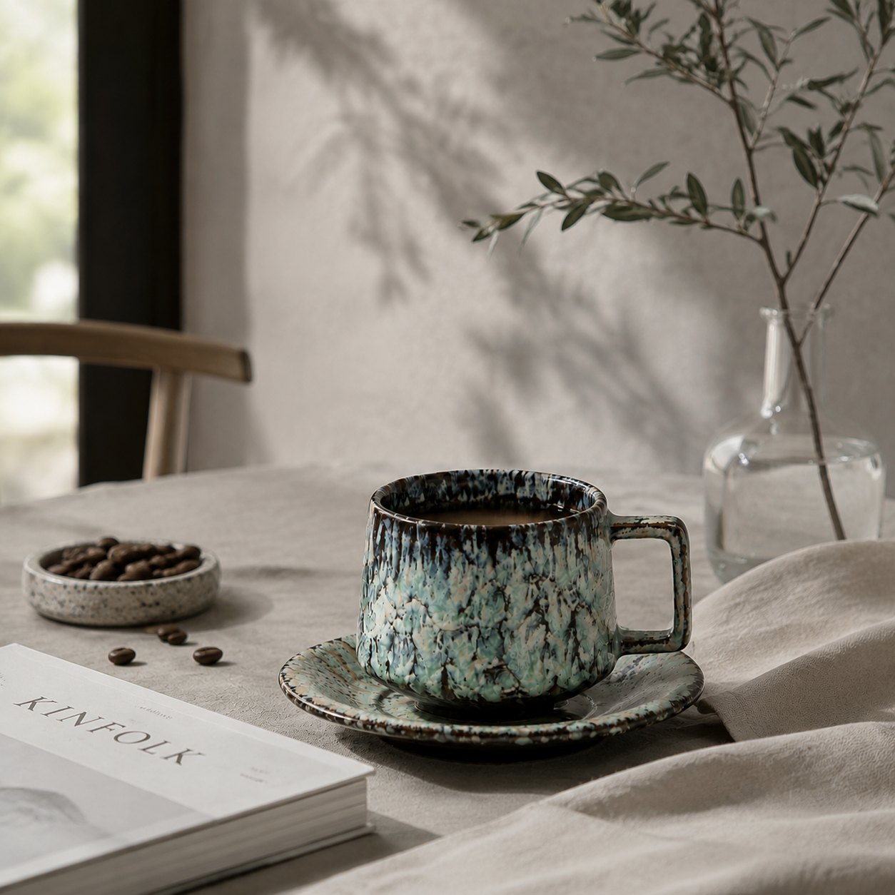 Handcrafted Ceramic Cup & Saucer - Artisan Reactive Glaze Collection