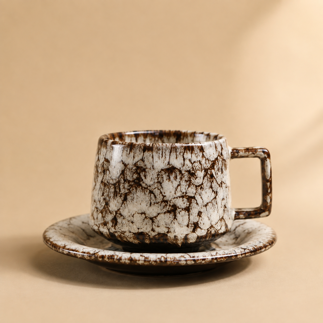 Handcrafted Ceramic Cup & Saucer - Artisan Reactive Glaze Collection
