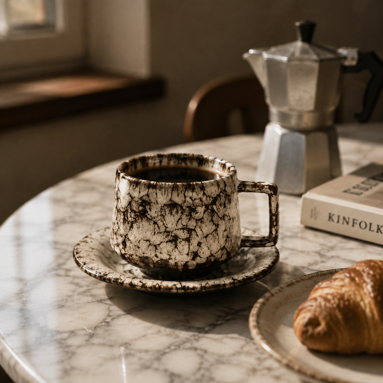 Handcrafted Ceramic Cup & Saucer - Artisan Reactive Glaze Collection