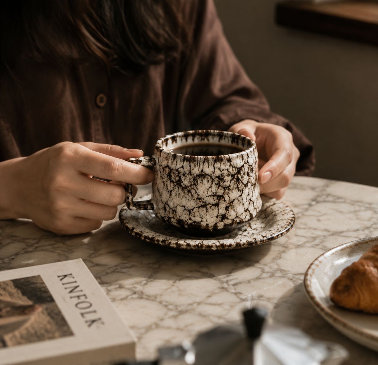 Handcrafted Ceramic Cup & Saucer - Artisan Reactive Glaze Collection