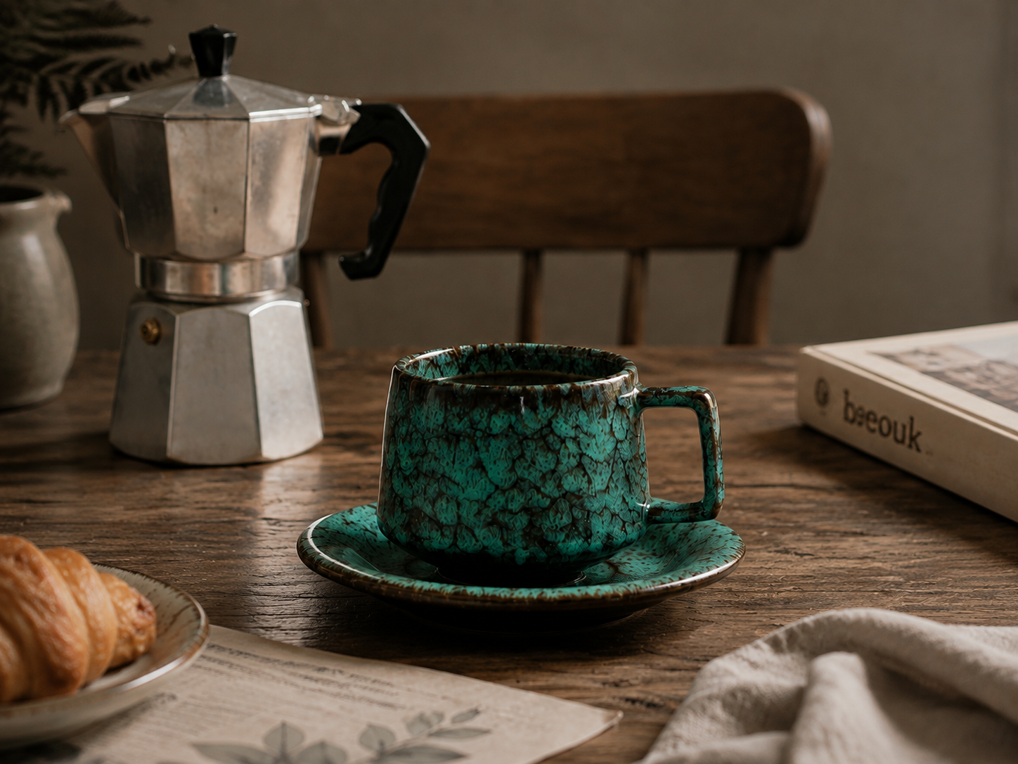 Handcrafted Ceramic Cup & Saucer - Artisan Reactive Glaze Collection
