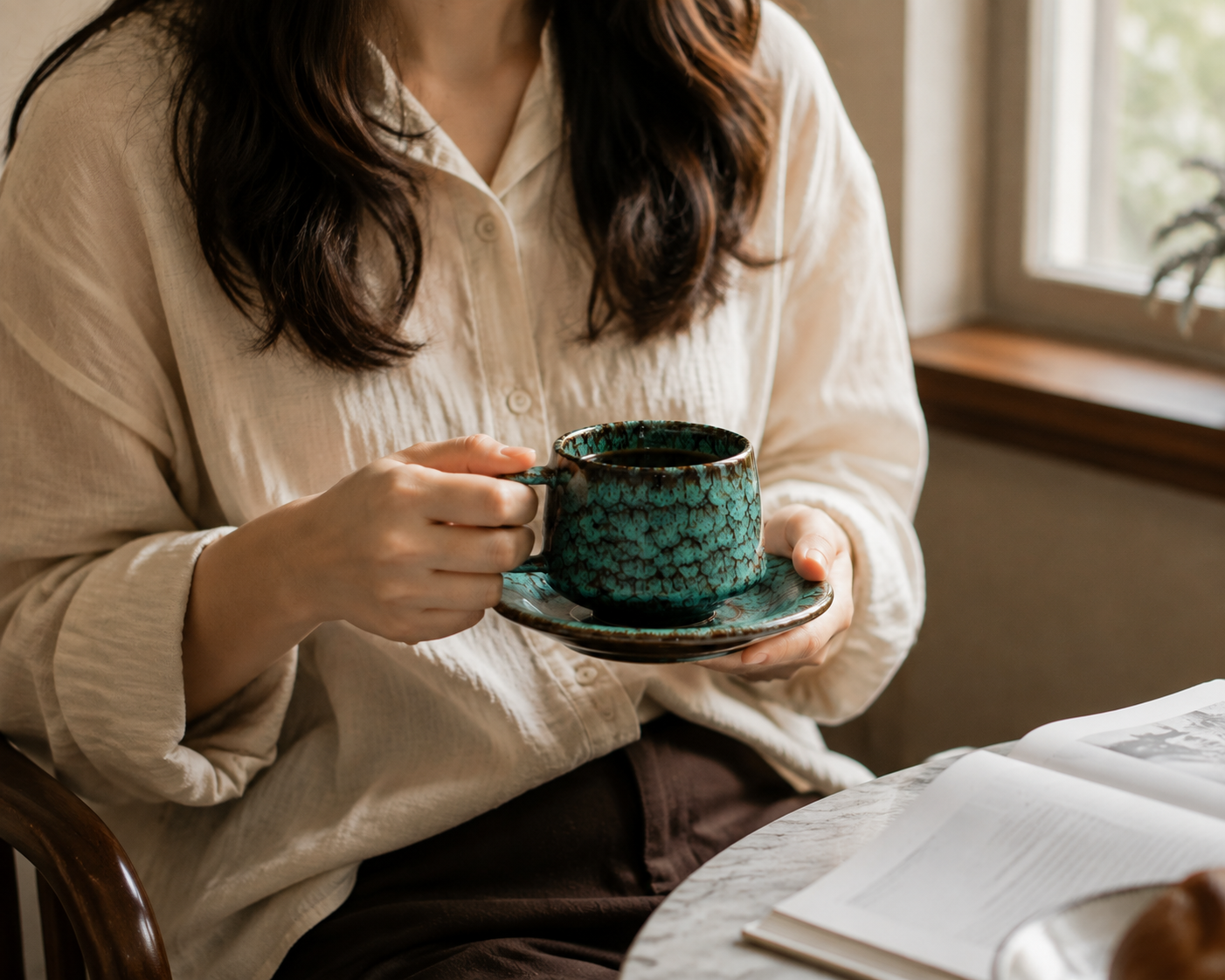 Handcrafted Ceramic Cup & Saucer - Artisan Reactive Glaze Collection