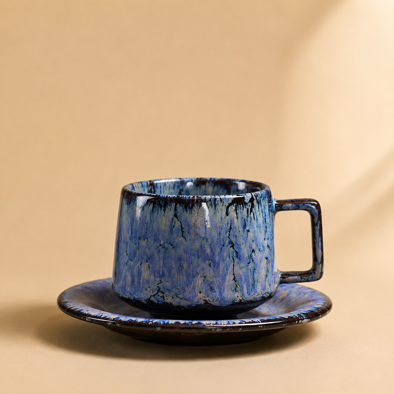Handcrafted Ceramic Cup & Saucer - Artisan Reactive Glaze Collection