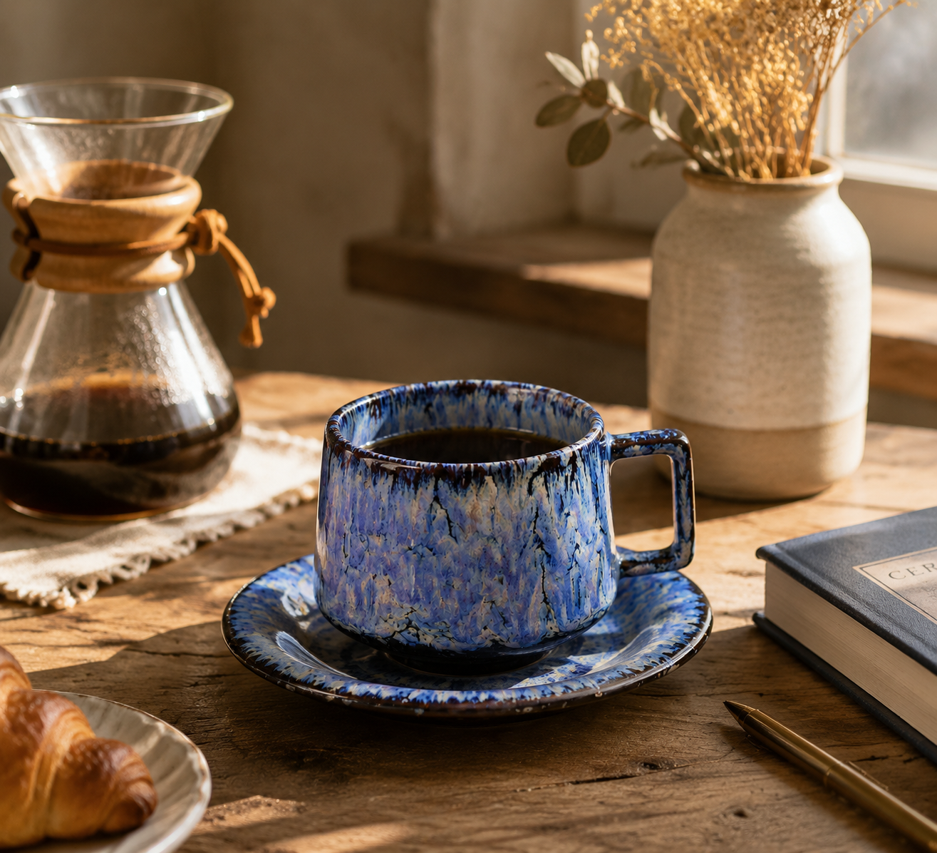 Handcrafted Ceramic Cup & Saucer - Artisan Reactive Glaze Collection