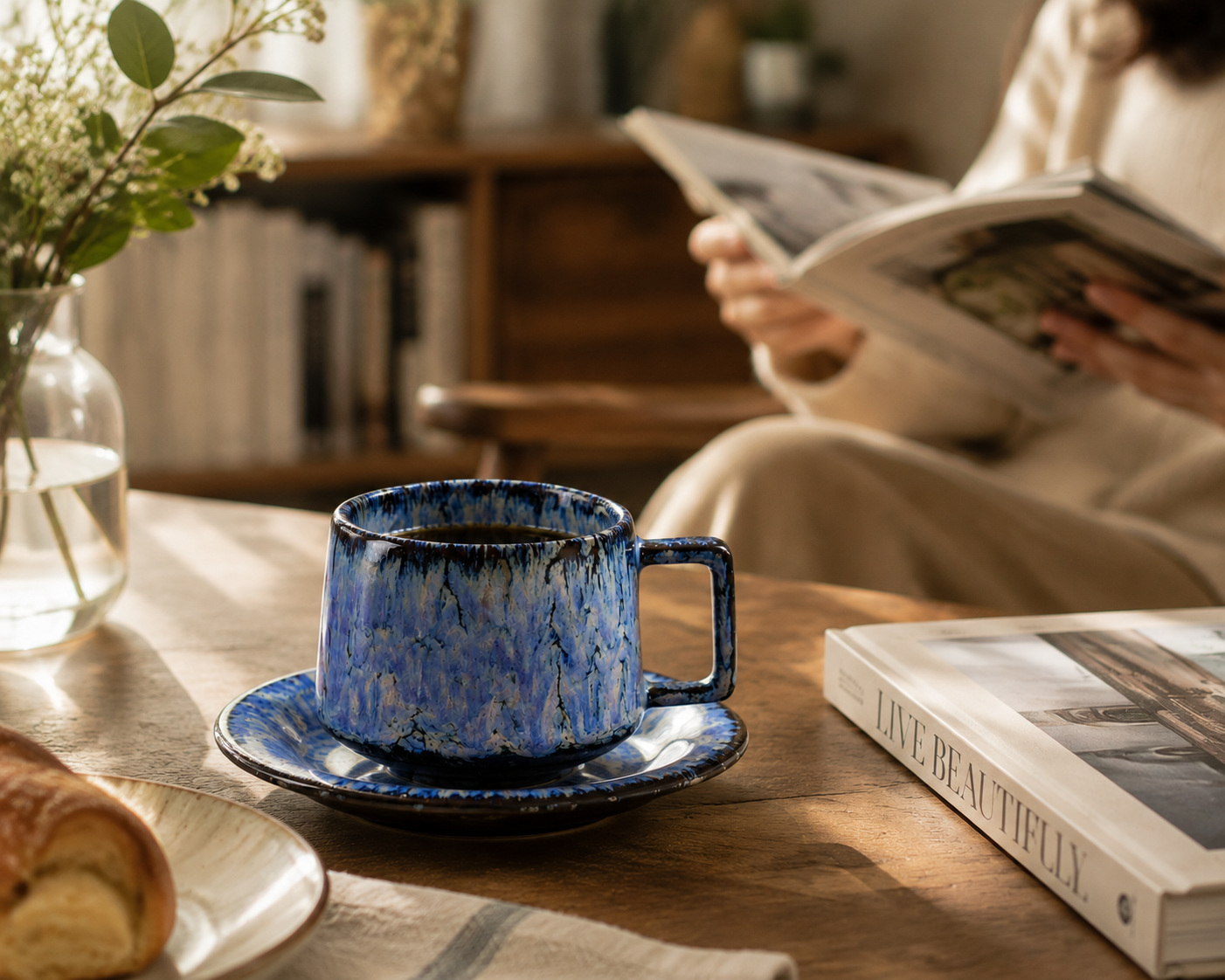 Handcrafted Ceramic Cup & Saucer - Artisan Reactive Glaze Collection