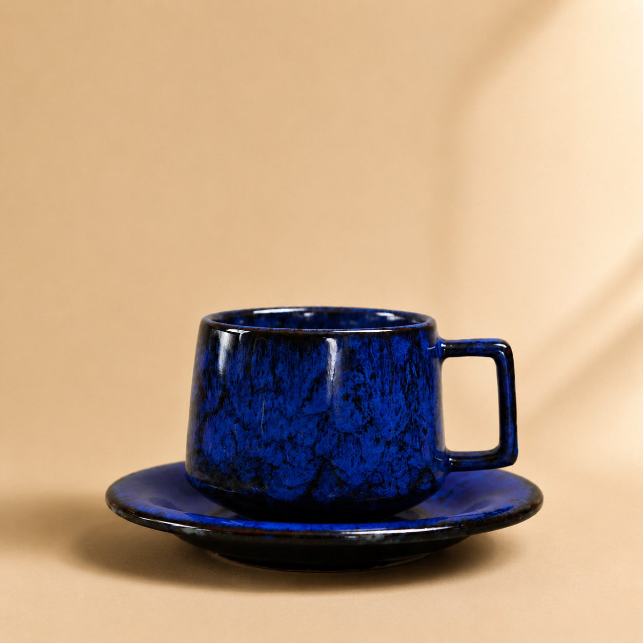 Handcrafted Ceramic Cup & Saucer - Artisan Reactive Glaze Collection