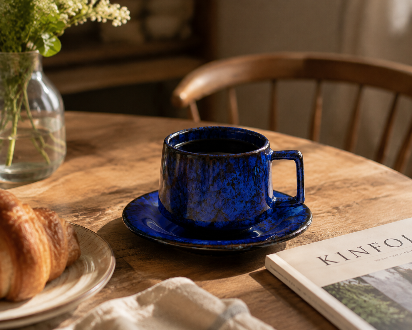Handcrafted Ceramic Cup & Saucer - Artisan Reactive Glaze Collection