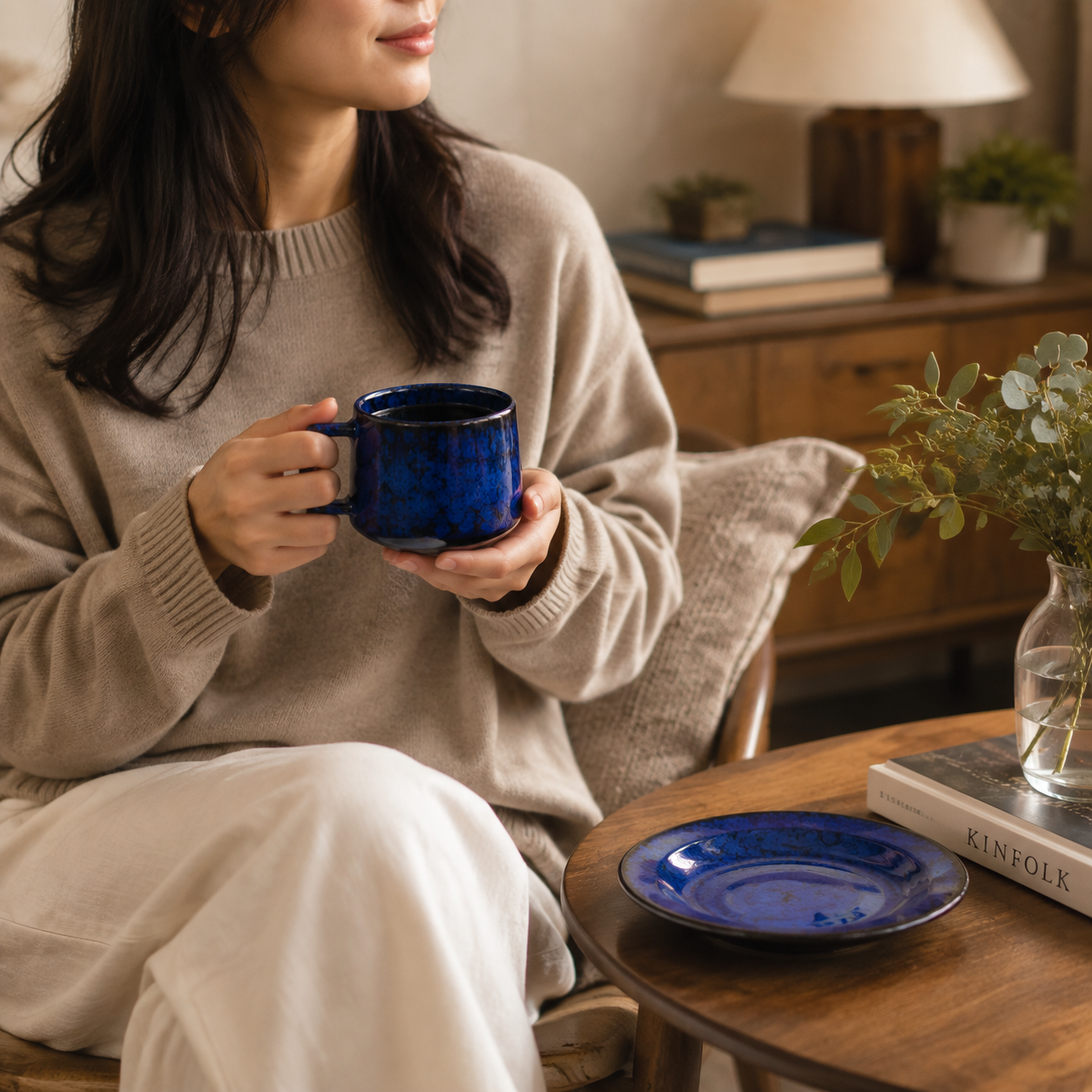 Handcrafted Ceramic Cup & Saucer - Artisan Reactive Glaze Collection