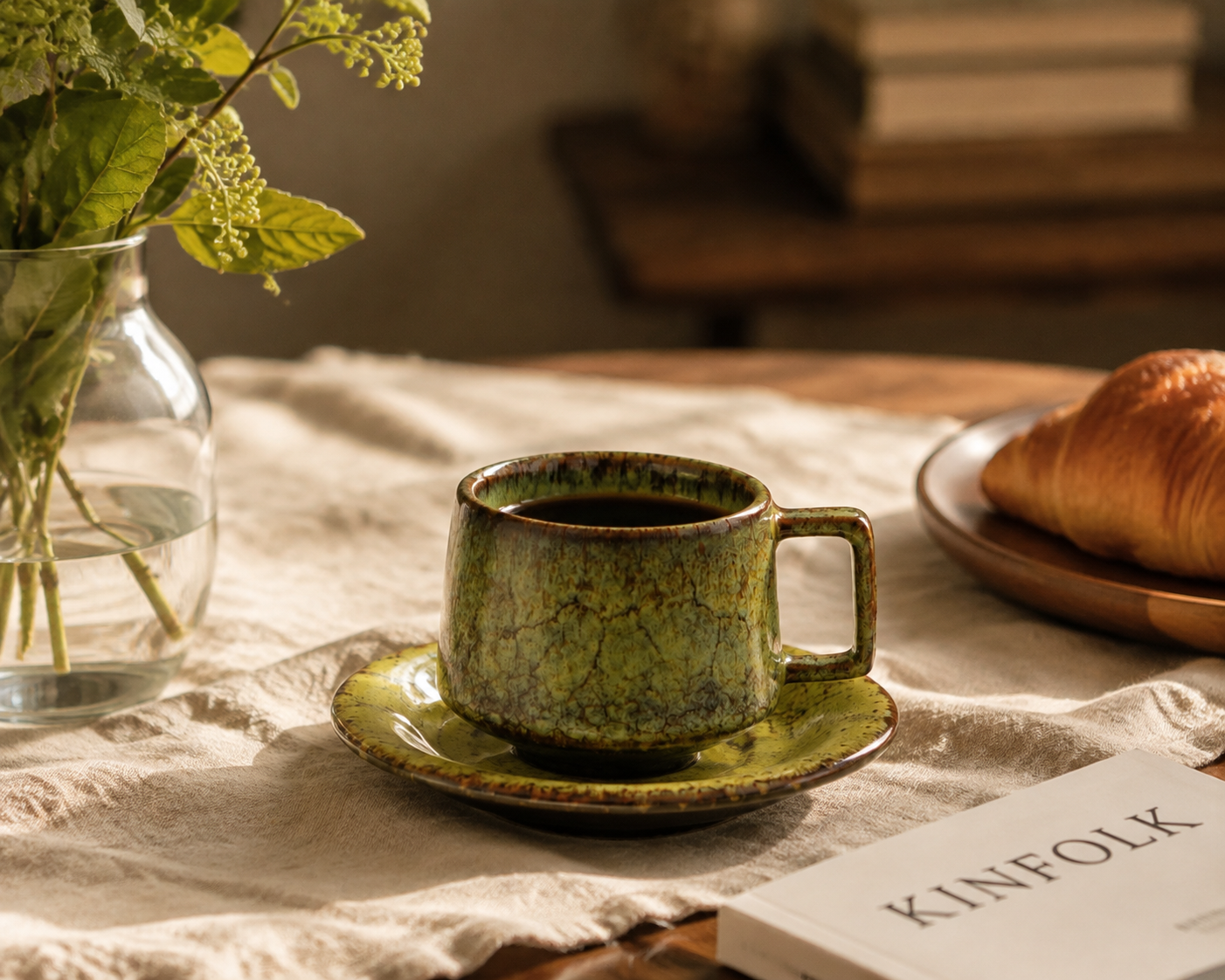 Handcrafted Ceramic Cup & Saucer - Artisan Reactive Glaze Collection