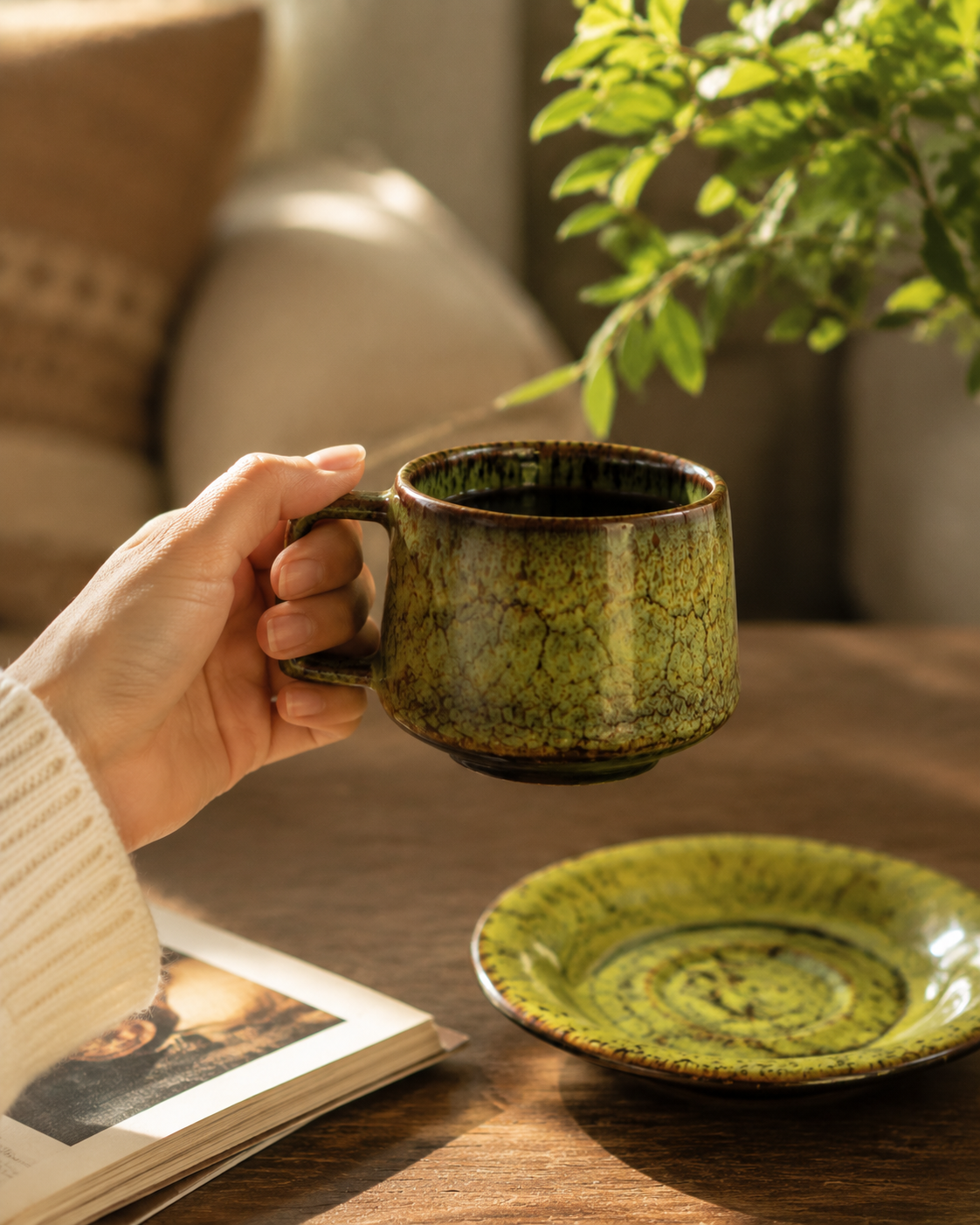 Handcrafted Ceramic Cup & Saucer - Artisan Reactive Glaze Collection