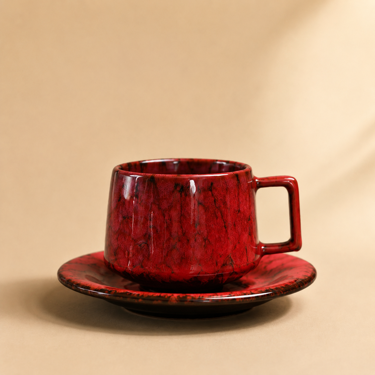 Handcrafted Ceramic Cup & Saucer - Artisan Reactive Glaze Collection