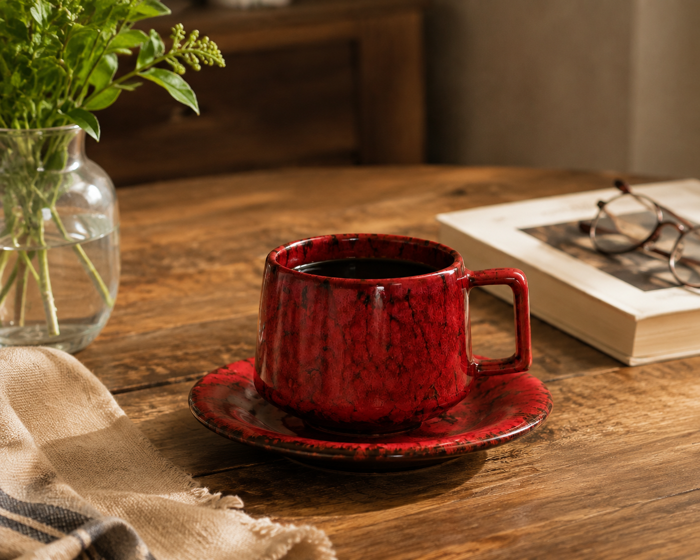 Handcrafted Ceramic Cup & Saucer - Artisan Reactive Glaze Collection