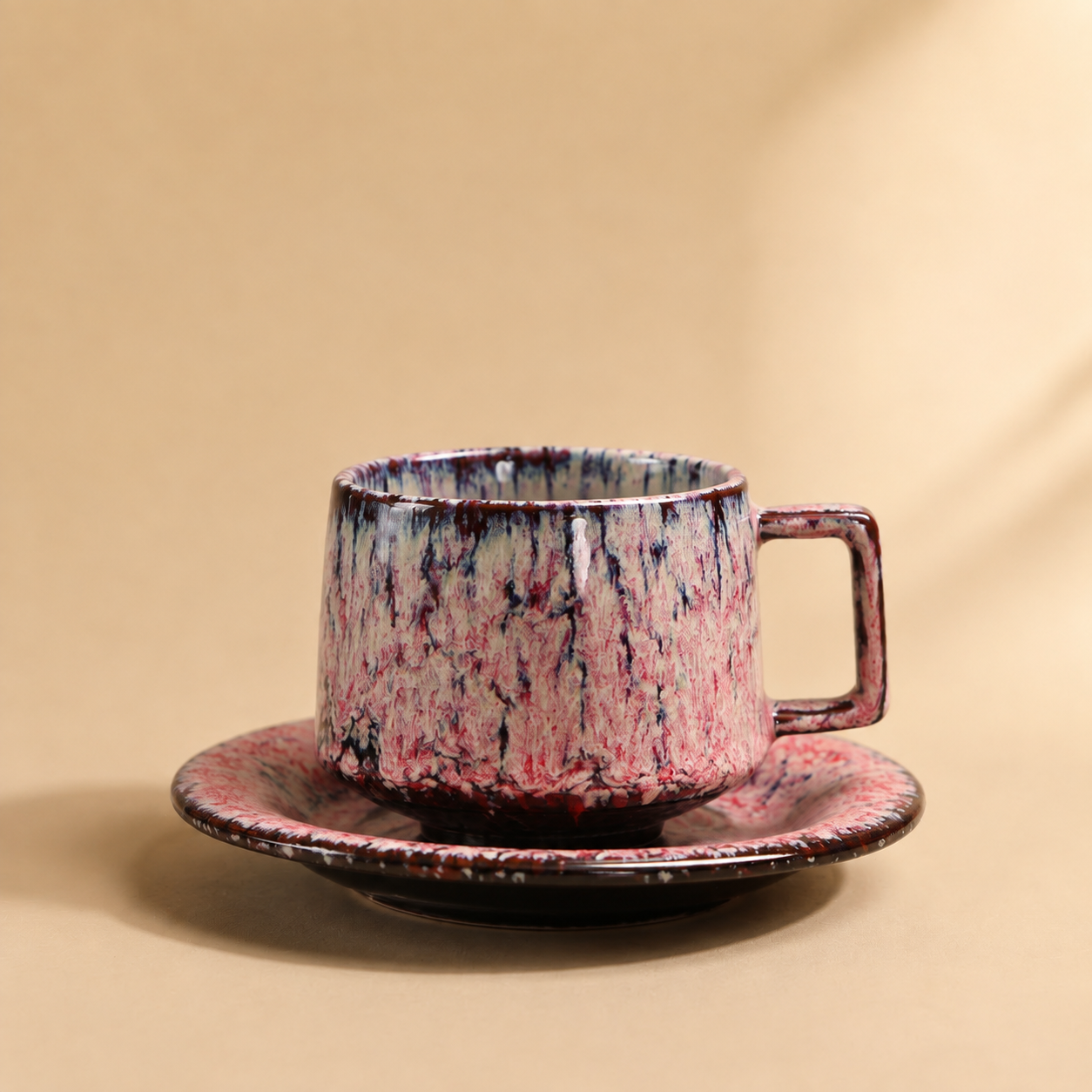 Handcrafted Ceramic Cup & Saucer - Artisan Reactive Glaze Collection