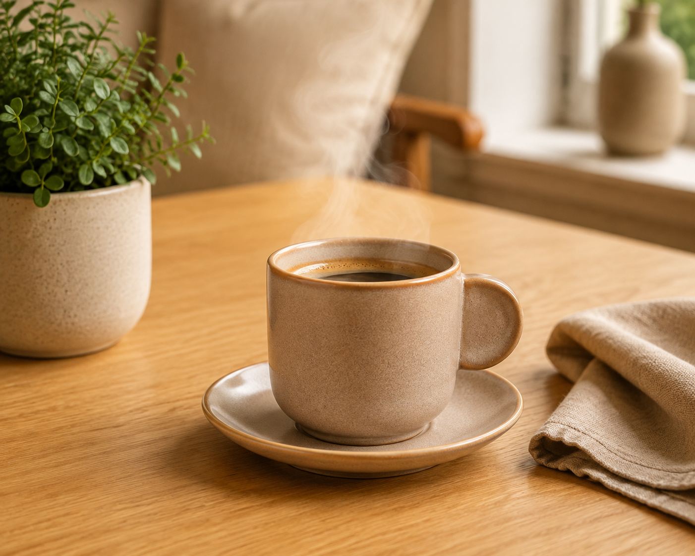 Mocha Earth Ceramic Espresso Cup and Saucer Set | Warm Rustic Coffee Cup