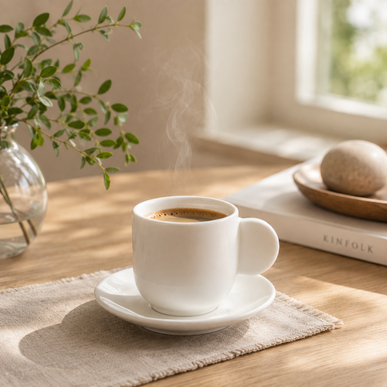 Nordic Ivory Ceramic Espresso Cup and Saucer Set | Minimalist European Coffee Cup